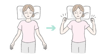 筋弛緩法を用いたストレッチ親指を握るようにこぶしを作り、5秒程度グッと力を入れます